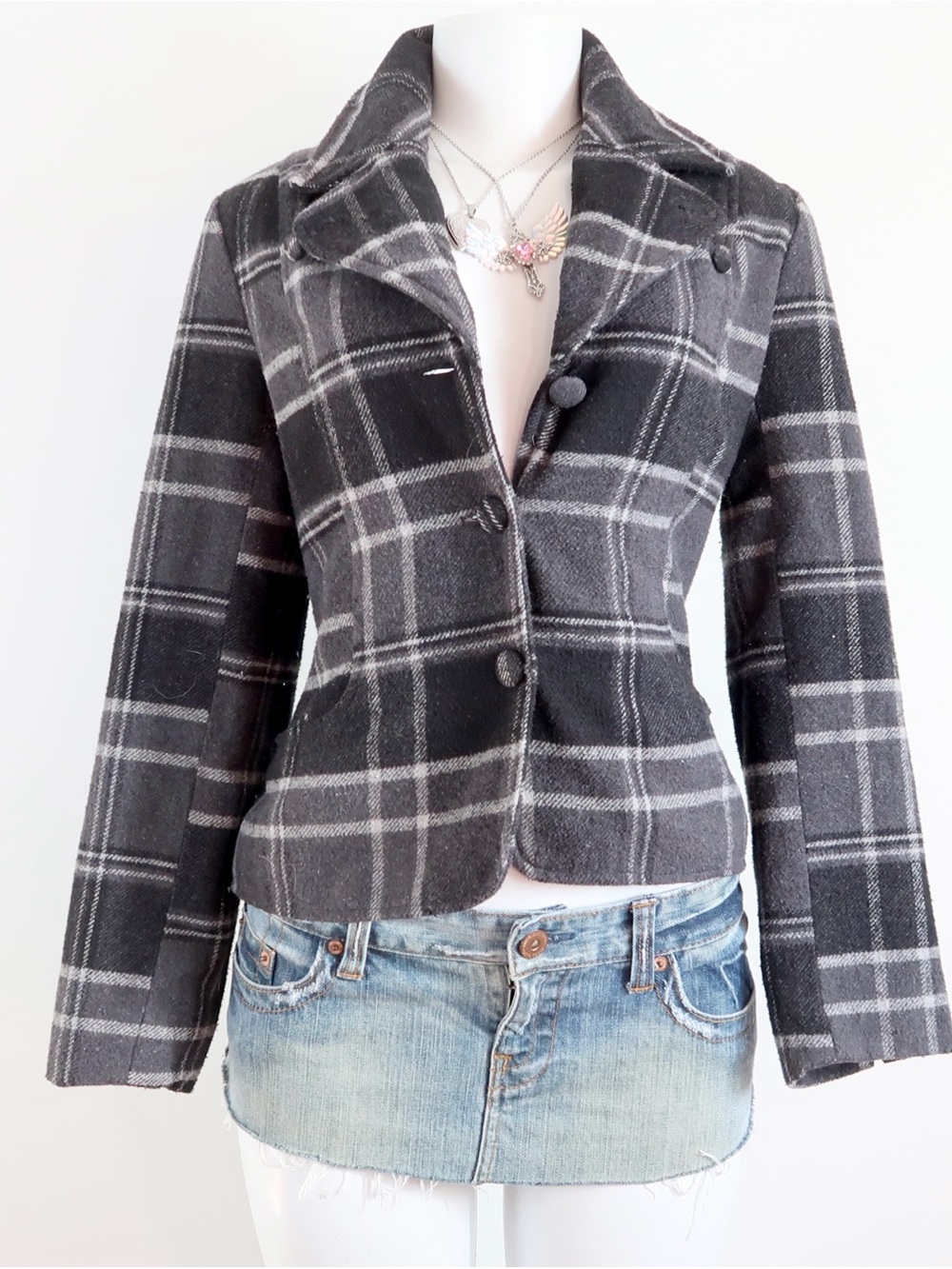 Reitmans Black & Gray Plaid Tailored Blazer